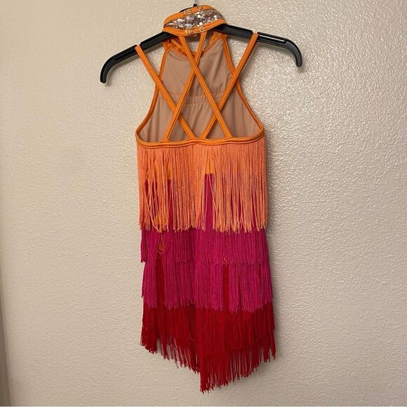 Weissman Dance costume flapper orange Fringe dress Electric Feel 14338 MC chil - Picture 4 of 10